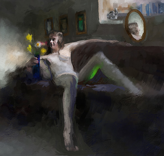 Digital Painting of Josie sitting with flowers