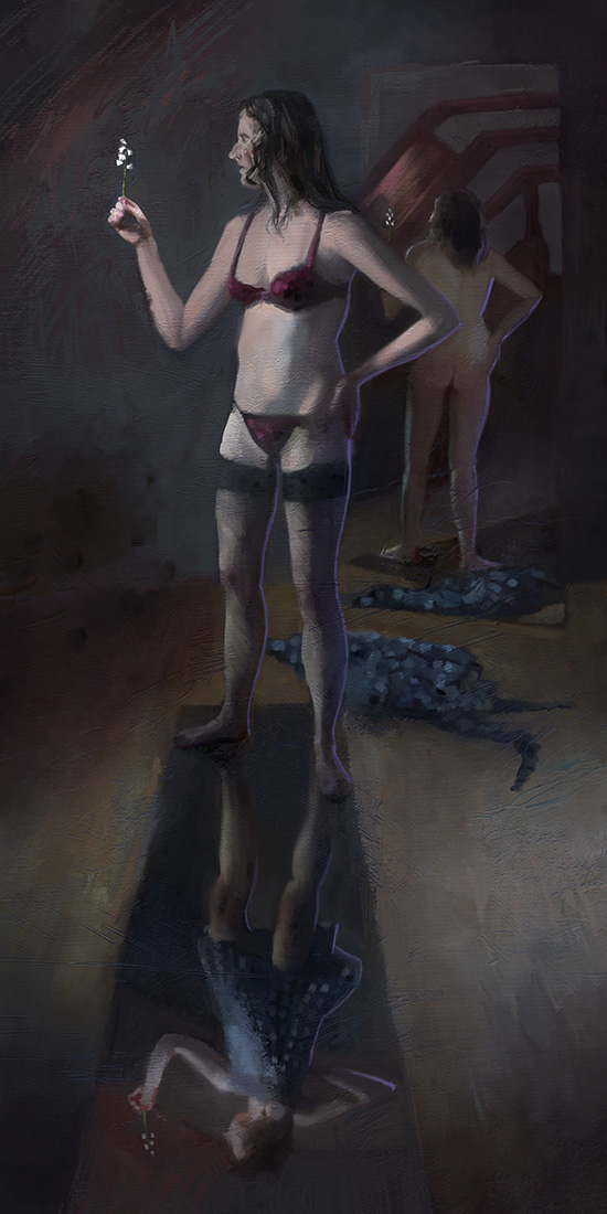 Digital Painting of Josie standing in front of mirror